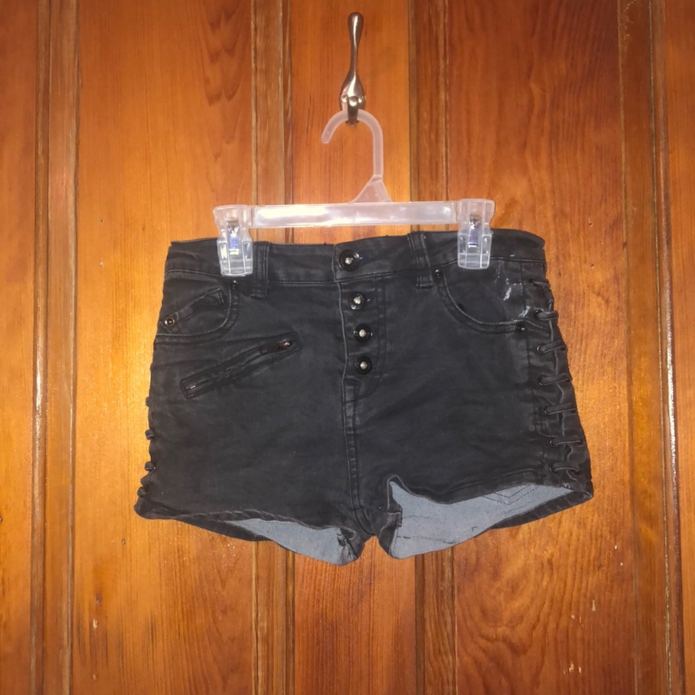 FREE PEOPLE black jean shorts w/ braided sides